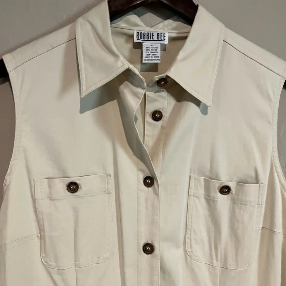 Vintage 90s Robbie Bee Cream Khaki Sleeveless Maxi Dress Women's Size 16 - Picture 4 of 7